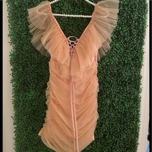 Femme Lux Nude Ruched Mini Dress